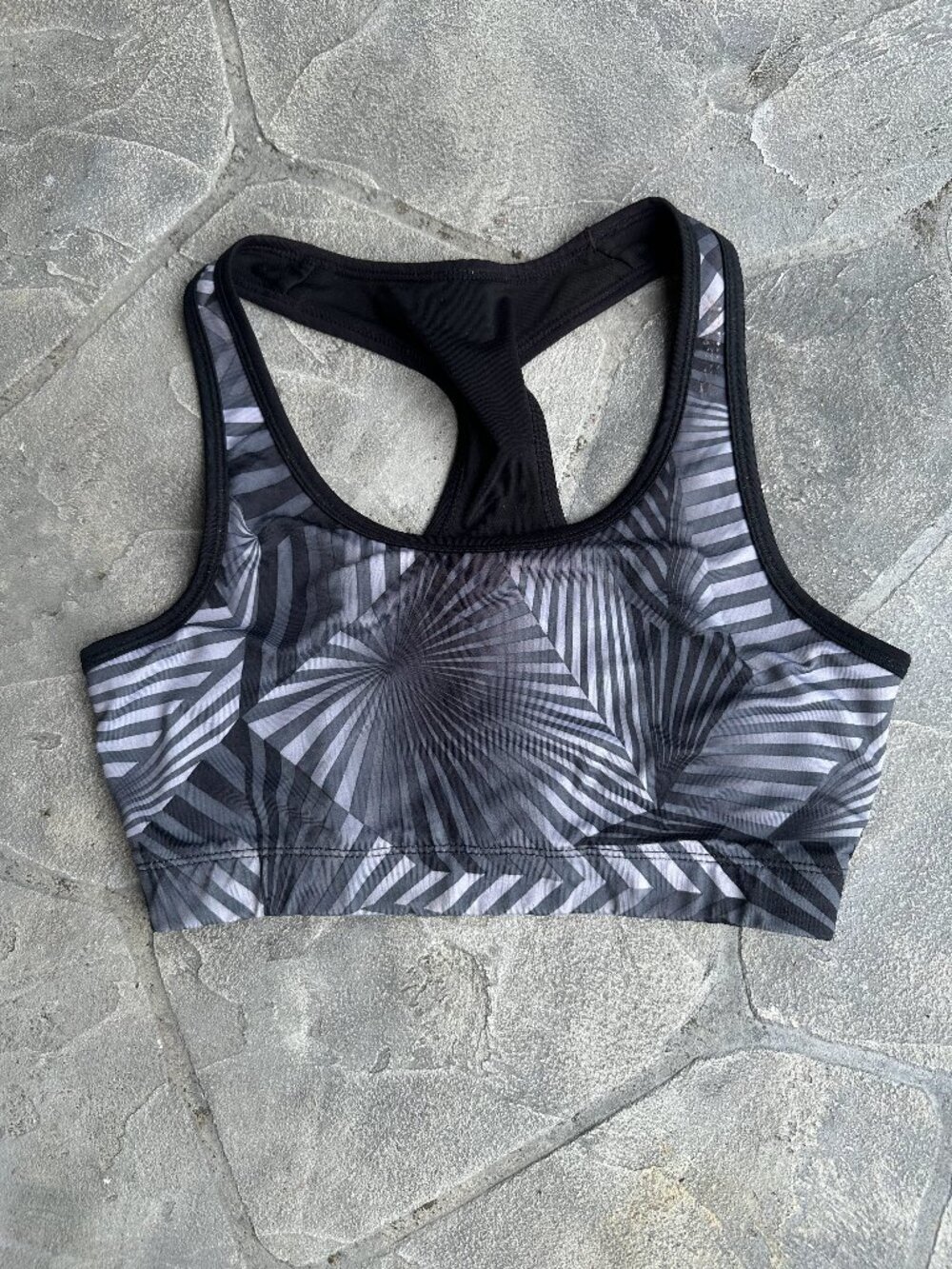 Reebok Geometric & Black Reversible Racerback Sports Bra - Small